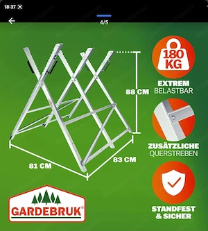 GARDEBRUK Sägebock Holzsägebock Sägehilfe klappbar 150kg stabil Holzbock Sägegestell Kettensägebock  Bild 4