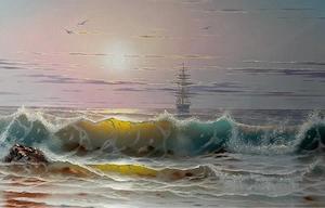 Original Gemälde   Sonnenuntergang am Meer   handsigniert   45x65 cm