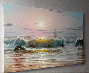 Original Gemälde   Sonnenuntergang am Meer   handsigniert   45x65 cm Bild 3