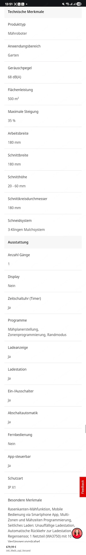 WORX WR105SI.1 Landroid S500I Mähroboter Bild 2