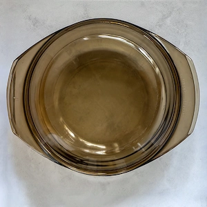 Rauchglasschüssel mit Deckel, Auflaufform, Glasbräter, Arcopal France, Bräter, Glasschale, Glas  Bild 2