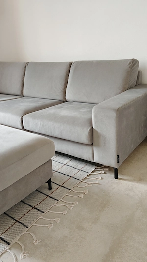 Sofa und Hocker, Velvet grau-beige Bild 4