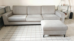 Sofa und Hocker, Velvet grau-beige Bild 6