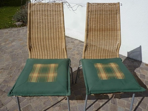 Stuhl mit hoher ECHTES Rattan Lehne und Sitzpolster Bild 3