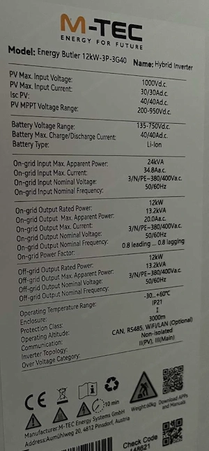 M-Tec Energy-Butler 12Kw mit Batteriespeicher 23KW Bild 2