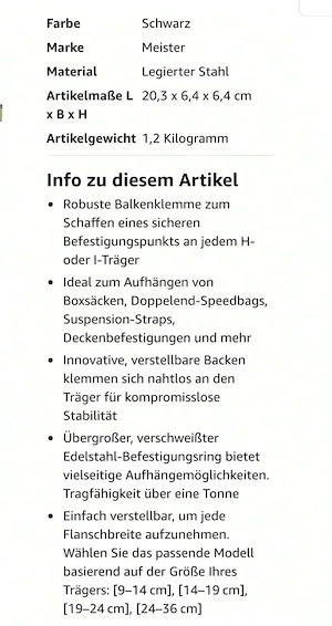 Balkenklemme für Schaukel, Boxsack etc, Deckenbefestigung Bild 2