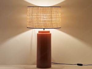 Miliboo Tischleuchte aus emaillierter Keramik in Terracotta mit Lampenschirm aus naturfarbenem Bild 3