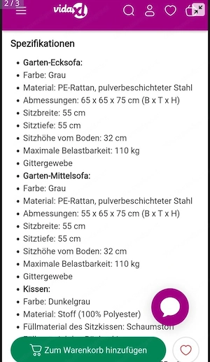 Rattan Lounge mit Hocker und Kissen Bild 2