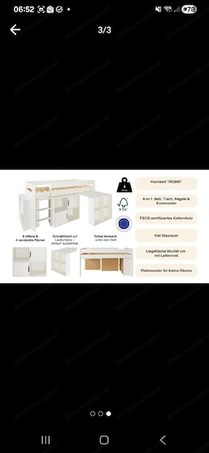 Hochbett 90x200 cm - praktisch wie neu inkl. Nachthimmel