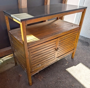 Garten-Anrichte   Gärtnertisch mit echter Steinplatte & Unterschrank Bild 2