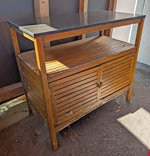 Garten-Anrichte   Gärtnertisch mit echter Steinplatte & Unterschrank Bild 3