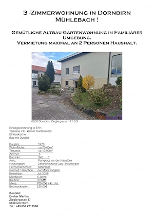 3 Zimmer Wohnung in Mühlebach zu Vermieten