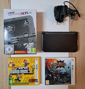 New Nintendo 3DS XL Metallic Black - OVP + Ladekabel + 2 Spiele (Mario & Monster Hunter) Bild 5