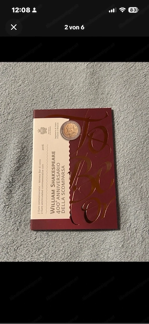 2-Euro-Gedenkmünze San Marino 2016 zum 400. Todestag von William Shakespeare. Bild 5