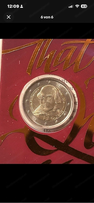 2-Euro-Gedenkmünze San Marino 2016 zum 400. Todestag von William Shakespeare. Bild 6