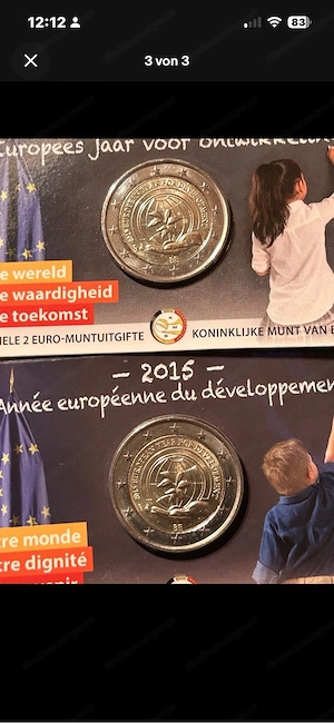 2x 2 Euro Belgien 2015 Set - Jahr für Entwicklung - BEIDE Sprachvarianten BU Bild 2