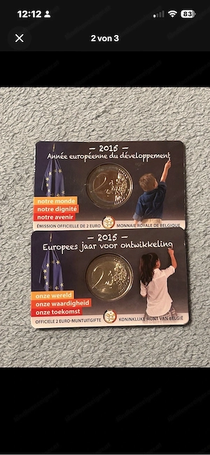 2x 2 Euro Belgien 2015 Set - Jahr für Entwicklung - BEIDE Sprachvarianten BU