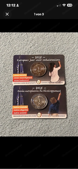 2x 2 Euro Belgien 2015 Set - Jahr für Entwicklung - BEIDE Sprachvarianten BU Bild 3