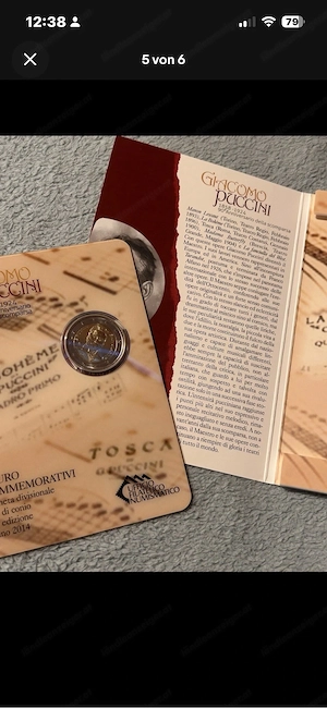 2 Euro San Marino 2014 - Giacomo Puccini - TOP Zustand im Original Folder OVP Bild 2