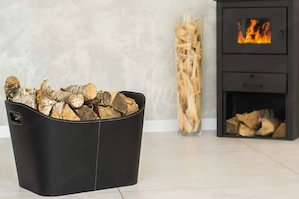 Holzkorb aus Kunstleder, schwarz Bild 2