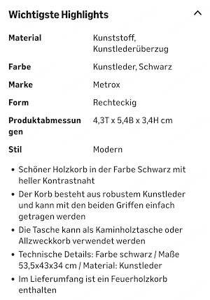 Holzkorb aus Kunstleder, schwarz Bild 4