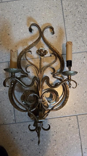 Vintage Schmiedeeisen   Messing Lampen Bild 3