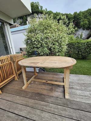 Teakmöbelset 6 Klappstühle und Ausziehtisch Bild 4