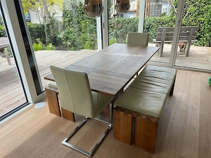 Esstischgarnitur Nuss Vollholz   Leder (8 Sitzplätze) Bild 2