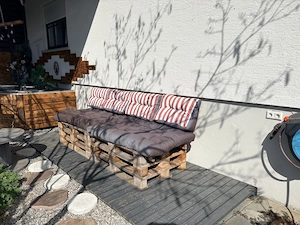 Palettenmöbel (Hängeschauckel) oder frei stehend für Garten mit Poster (wasserabweisend ) Bild 3