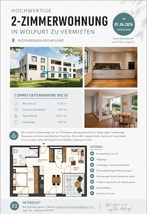 Hochwertige 2 Zimmer Gartenwohnung zu mieten