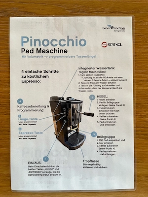 Spinel Pinocchio Pod 1C Espressomaschine   NEU & unbenutzt | E.S.E Pads Bild 4