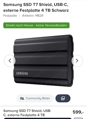 Samsung SSD T7 Shield USB-C externe Festplatte 4 TB Schwarz Bild 3