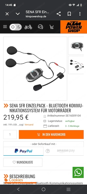 Caberg Levo Carbon Größe L.   (inkl. Sena SFR  Einzelpack , Bluetooth Kommunikationssystem)  Bild 3