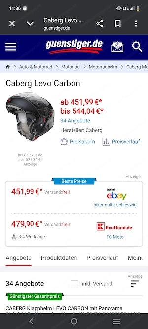 Caberg Levo Carbon Größe L.   (inkl. Sena SFR  Einzelpack , Bluetooth Kommunikationssystem)  Bild 2