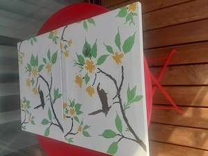 2 Bilder mit Vögel auf Blumen  Bild 2