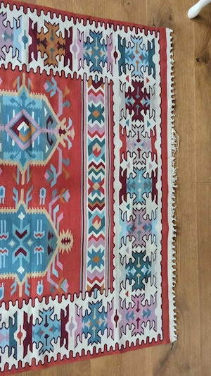 Großer Vintage Kelim Teppich (140x192)   Handgewebt   Boho-Chic der 70er 80er Bild 3