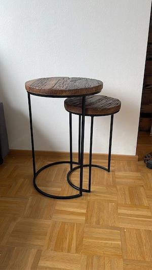 Couchtisch rund 2 Stück Holz Bild 3