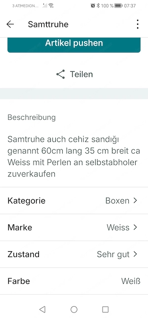 Samtruhe mit Perlen bestickt 