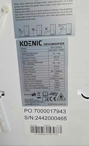 Luftentfeuchter KOENIC  Bild 3
