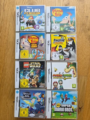 8 Nintendo DS Spiele mit Hülle - Mario, Lego Star Wars, Phineas & Ferb
