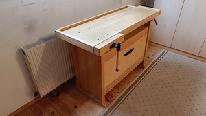 Werktisch, Hobelbank, Vollholz, 125x50x84cm (L,B,H)