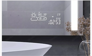 LED Badspiegel 120x100 Premium - WiFi Wetterstation mit Uhr, Bluetooth Lautsprecher, Heizmatte - Neu Bild 2