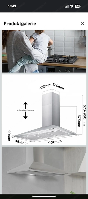 CIARRA Dunstabzugshaube 90 cm Umluft Abluft Bild 6