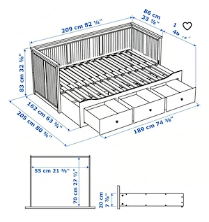Ikea Hemnes Gästebett ausziehbar 80x200 Bild 3
