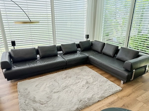 Echtleder Wohnlandschaft Couch, 395cm x 285cm mit 7 Lederkissen Bild 2