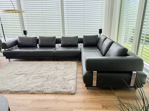 Echtleder Wohnlandschaft Couch, 395cm x 285cm mit 7 Lederkissen Bild 3