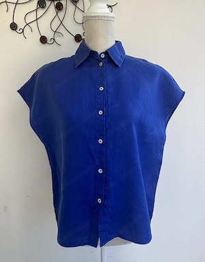 Oversize Damen Leinebluse in Kobaltblau 