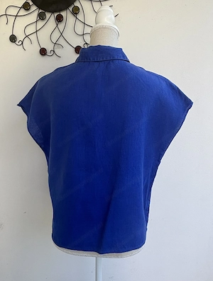 Oversize Damen Leinebluse in Kobaltblau  Bild 2