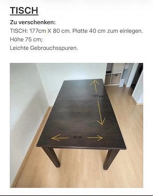 Esstisch mit Einlegeplatte zu verschenken