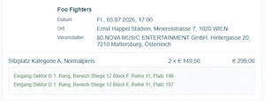 Foo Fighters Ticket Wien Ernst Happel Stadion